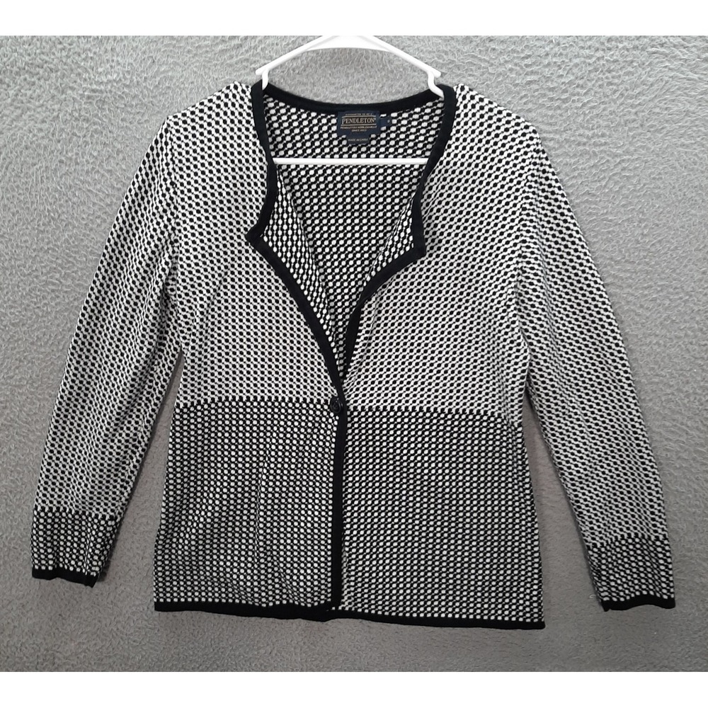 Pendleton Sweater Womens Small Black White Geometric Cardigan Careerwear Preppy